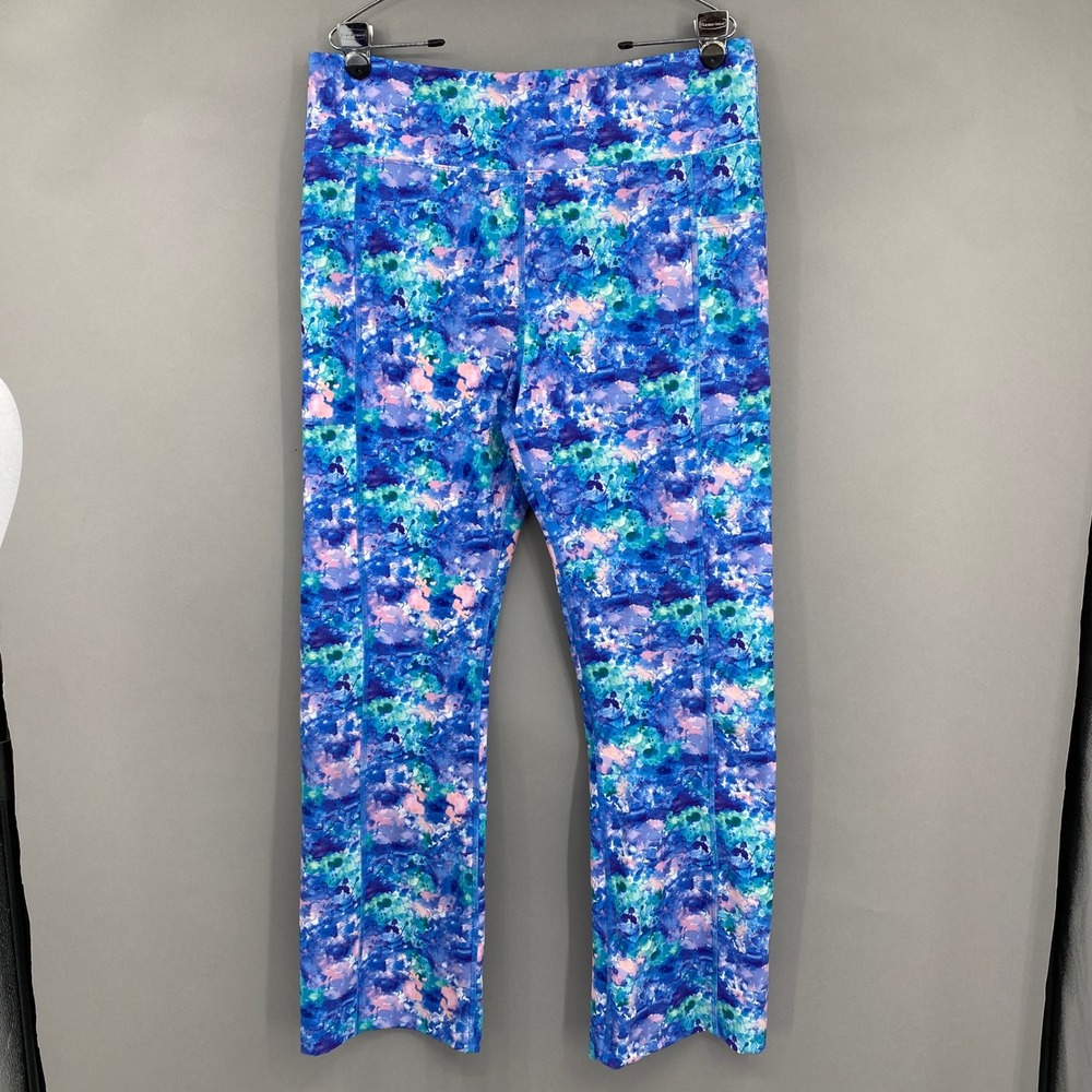 Brisas Watercolor Print Activewear Leggings Womens XL Blue Purple Side Pockets